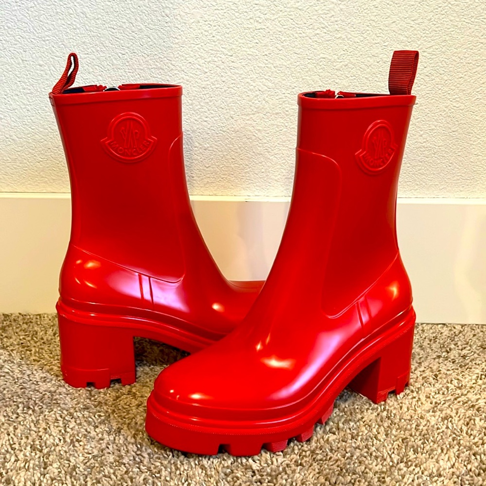 Moncler block heel waterproof rain boot